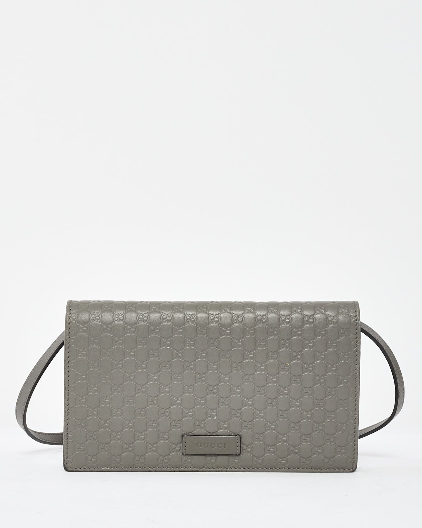 Gucci Grey Leather Guccissima Wallet On Strap