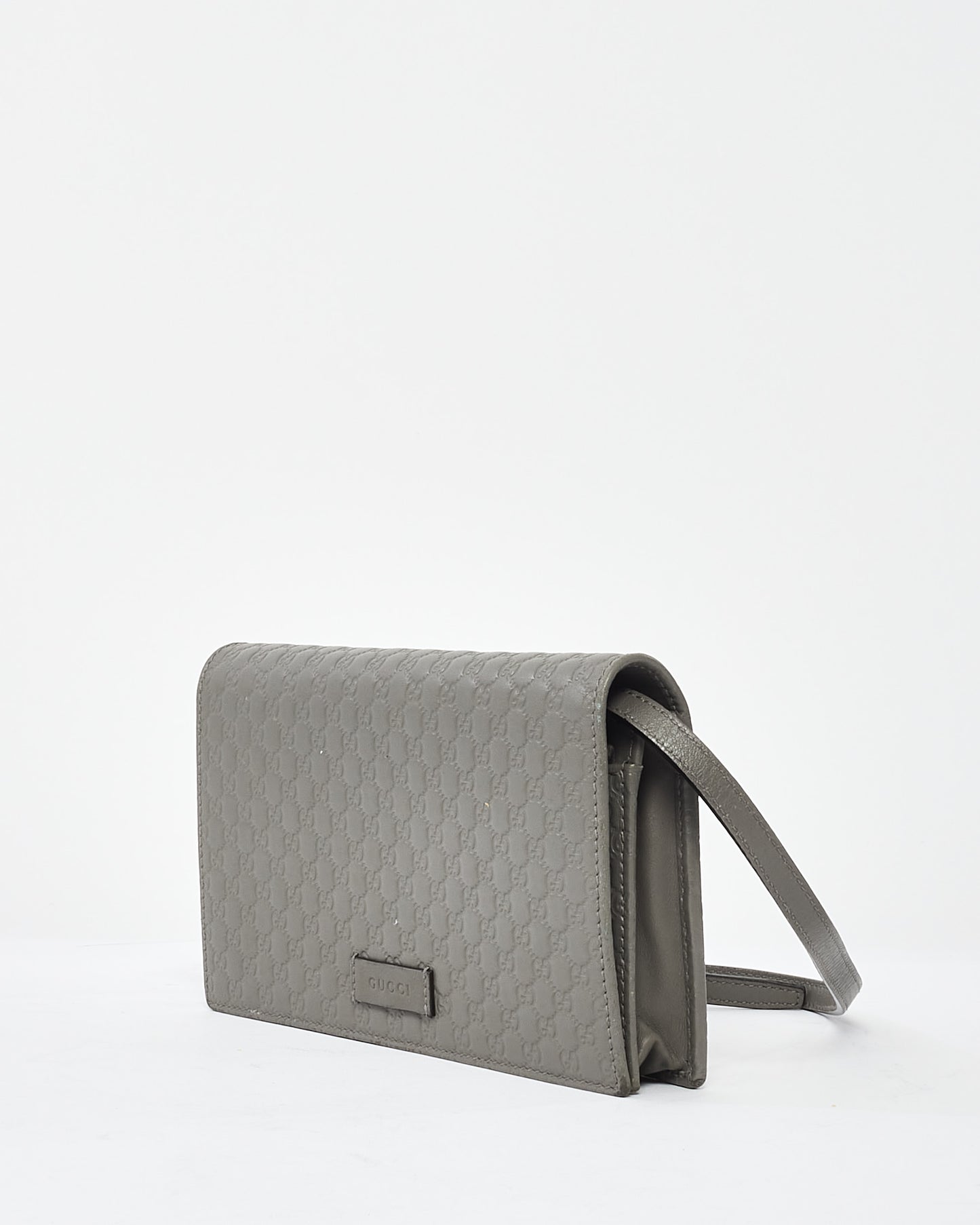 Gucci Grey Leather Guccissima Wallet On Strap