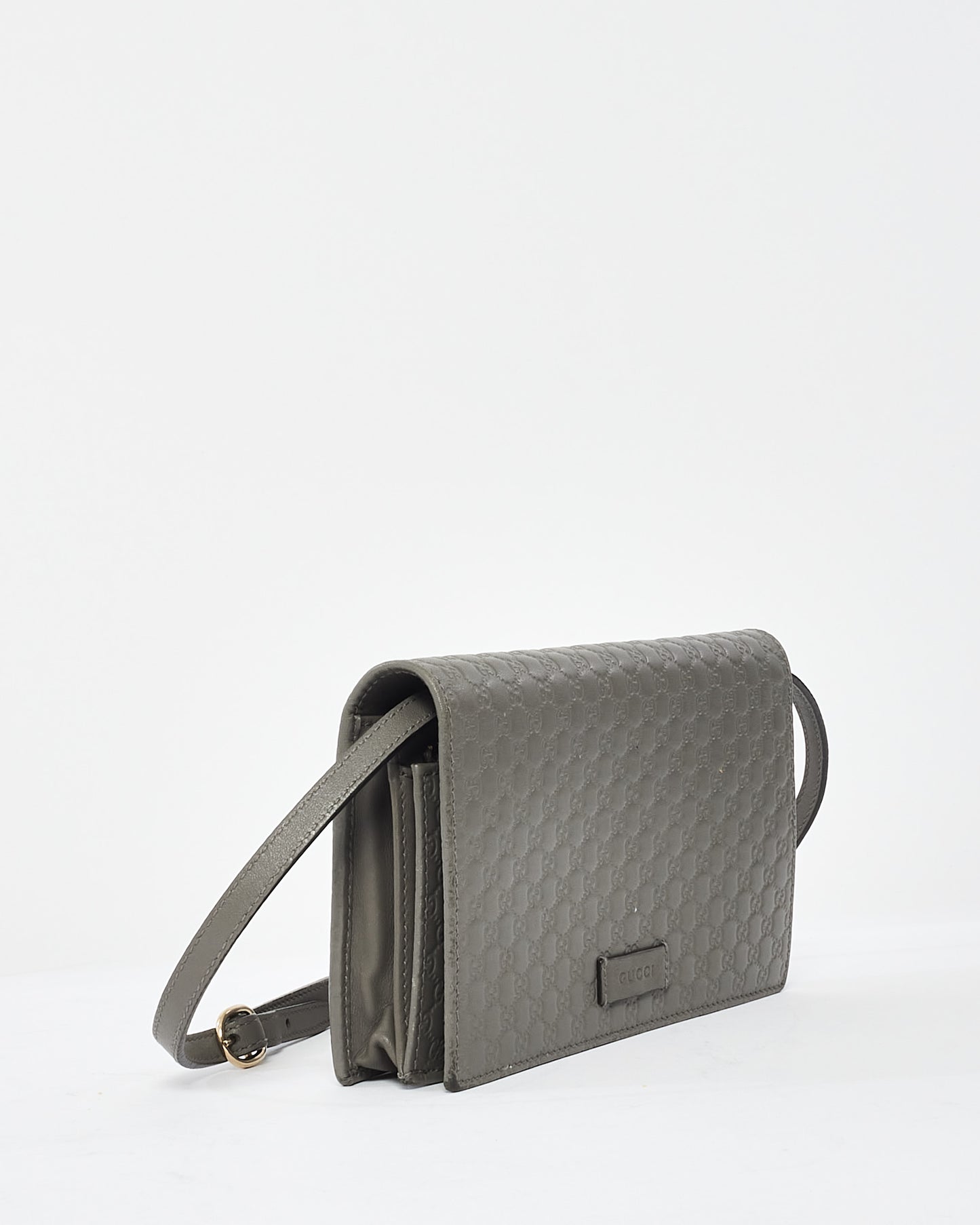 Gucci Grey Leather Guccissima Wallet On Strap