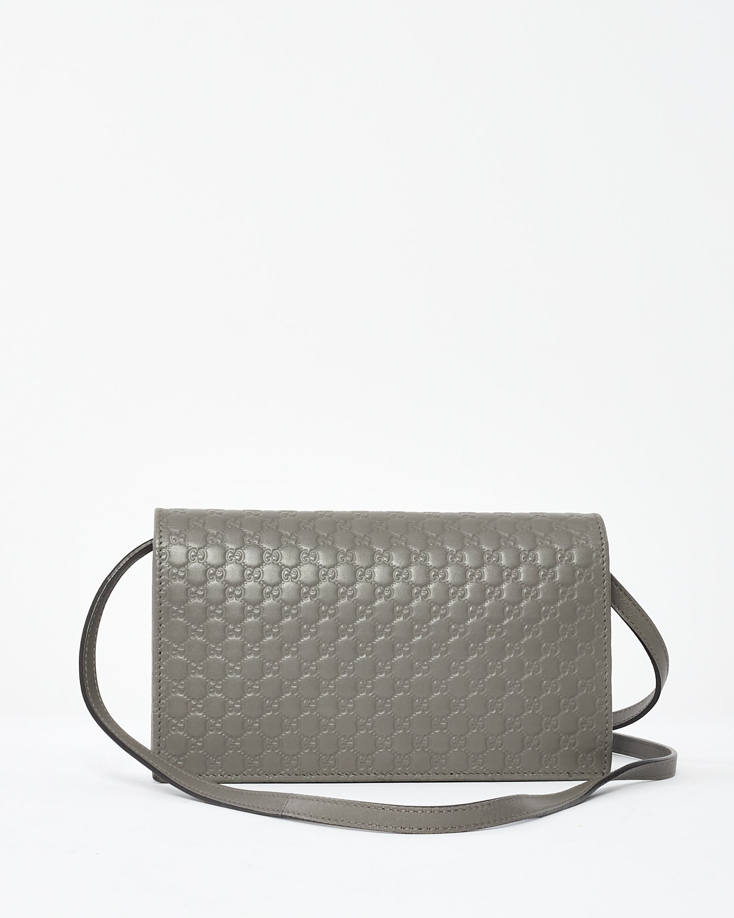 Gucci Grey Leather Guccissima Wallet On Strap