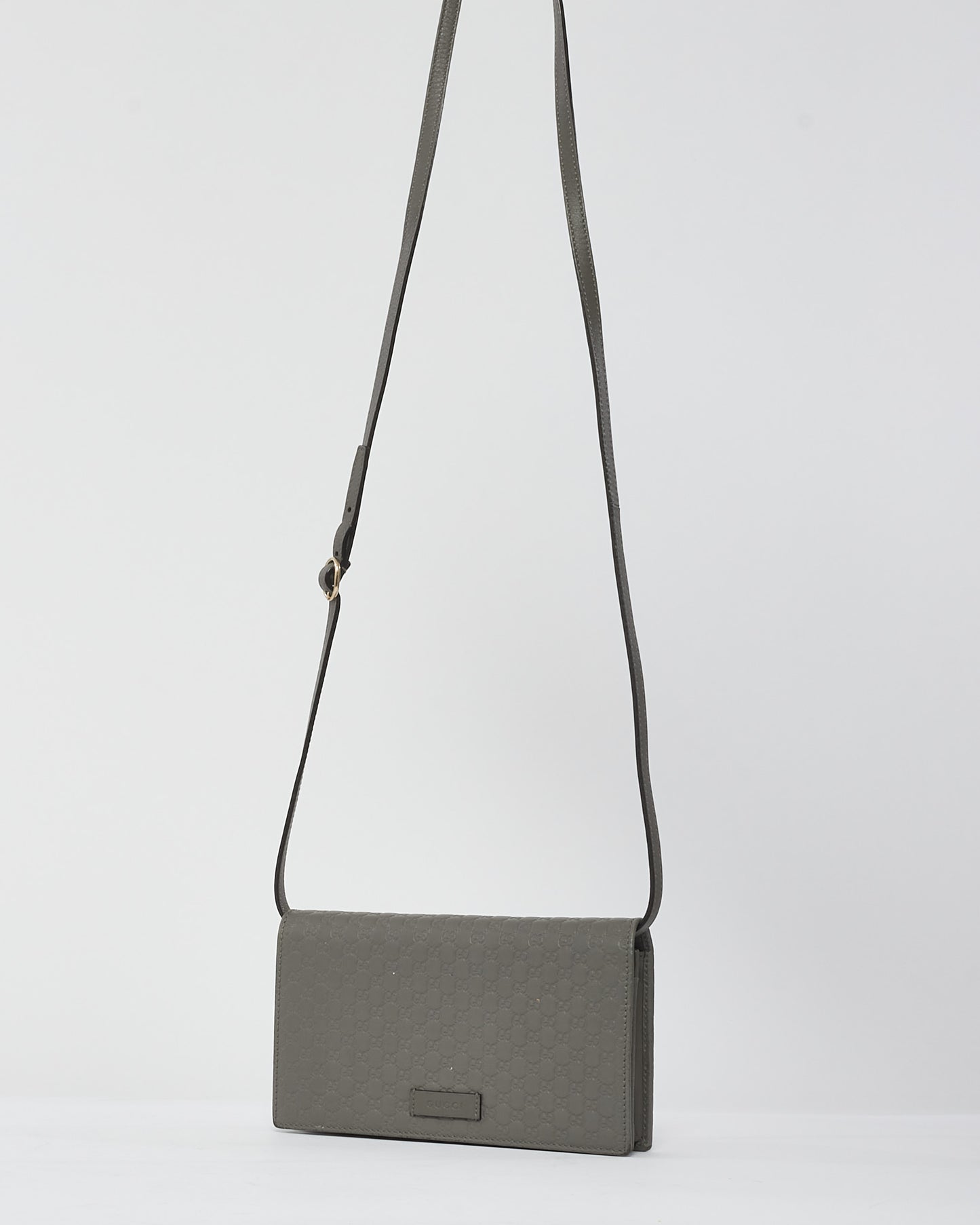 Gucci Grey Leather Guccissima Wallet On Strap