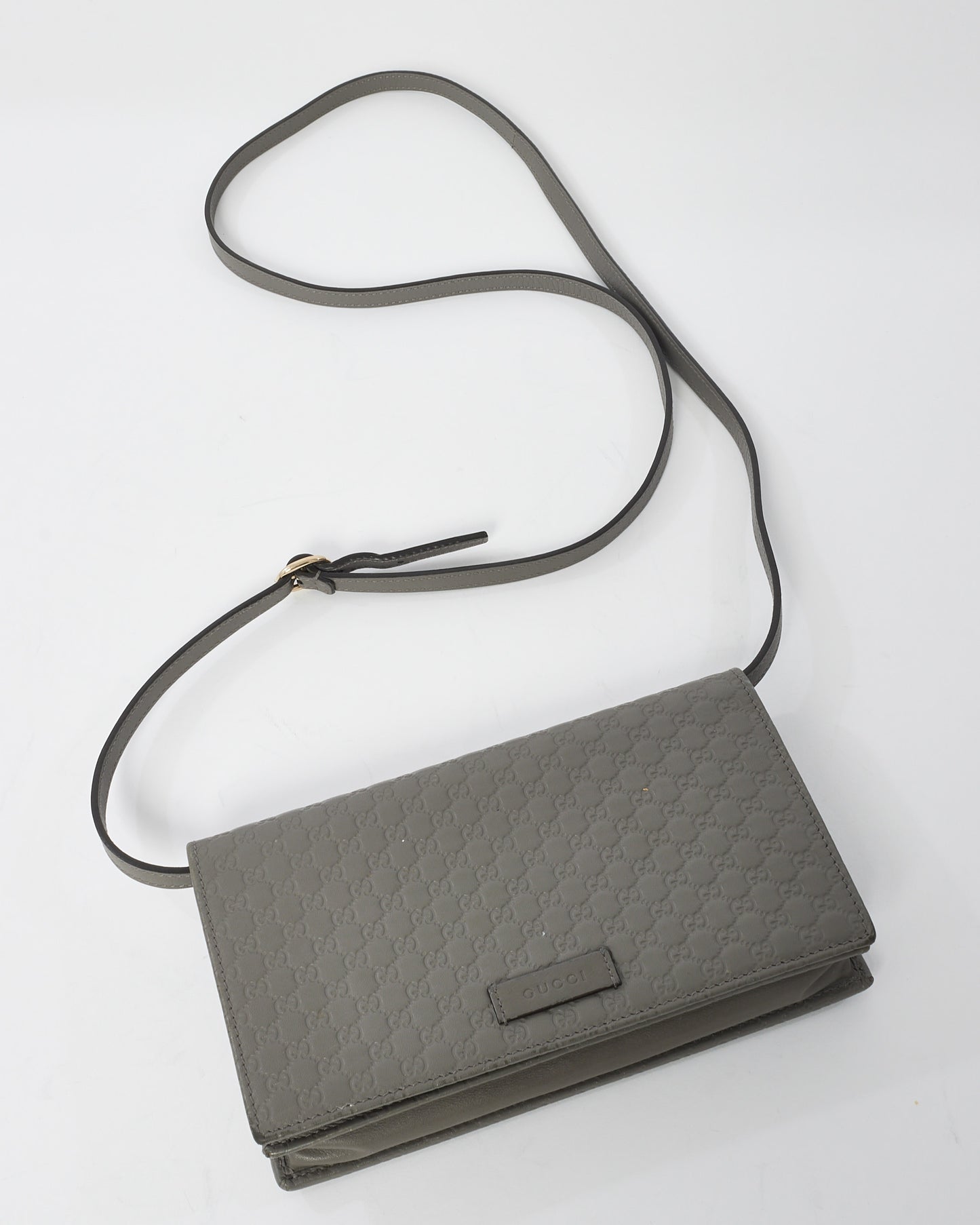 Gucci Grey Leather Guccissima Wallet On Strap