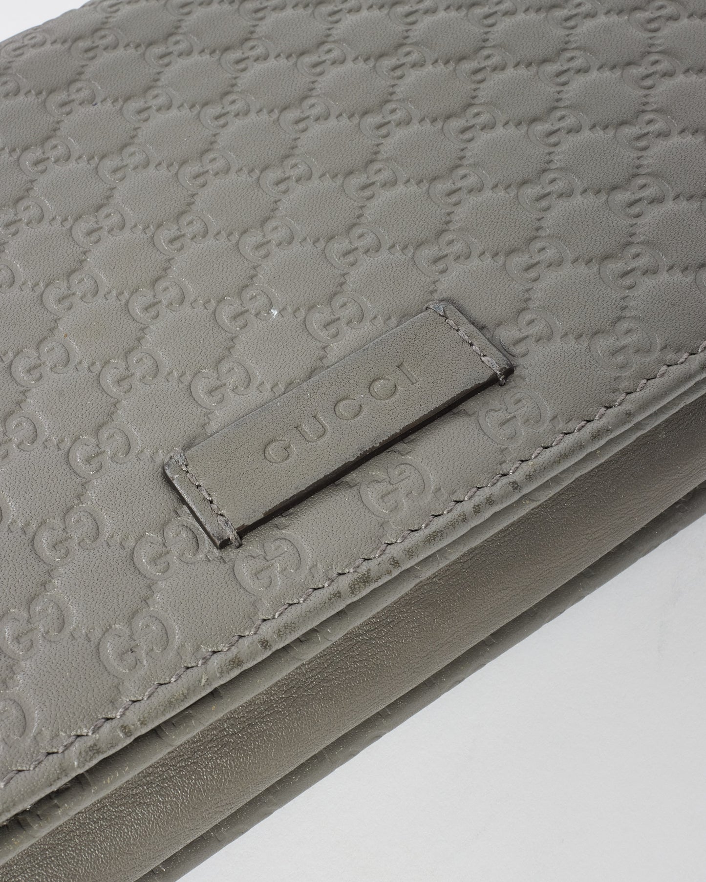 Gucci Grey Leather Guccissima Wallet On Strap