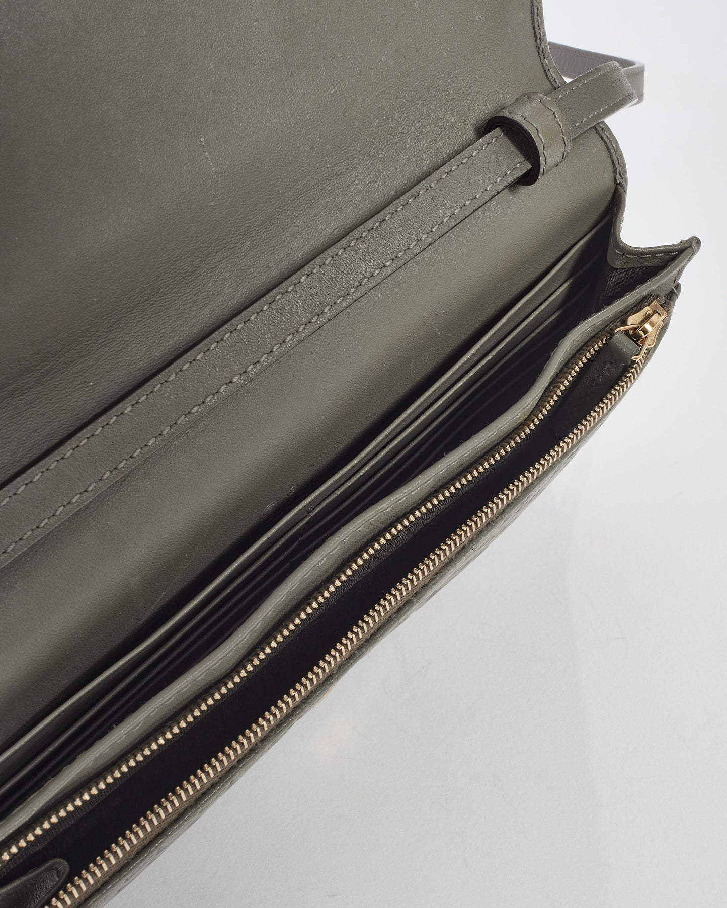 Gucci Grey Leather Guccissima Wallet On Strap