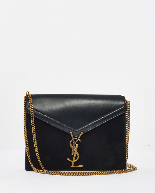 Saint Laurent Black Leather & Suede Envelope Cassandra Shoulder Bag
