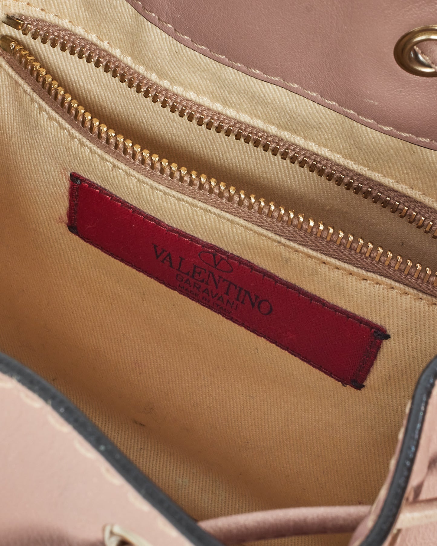 Valentino Blush Leather Rockstud Drawstring Small Bucket Bag