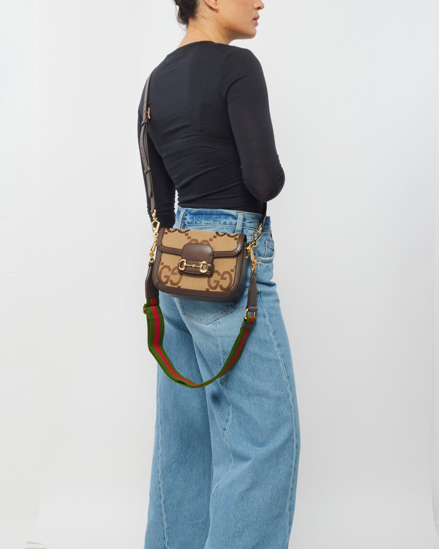 Gucci Brown Canvas 1955 Jumbo GG Horsebit Bag