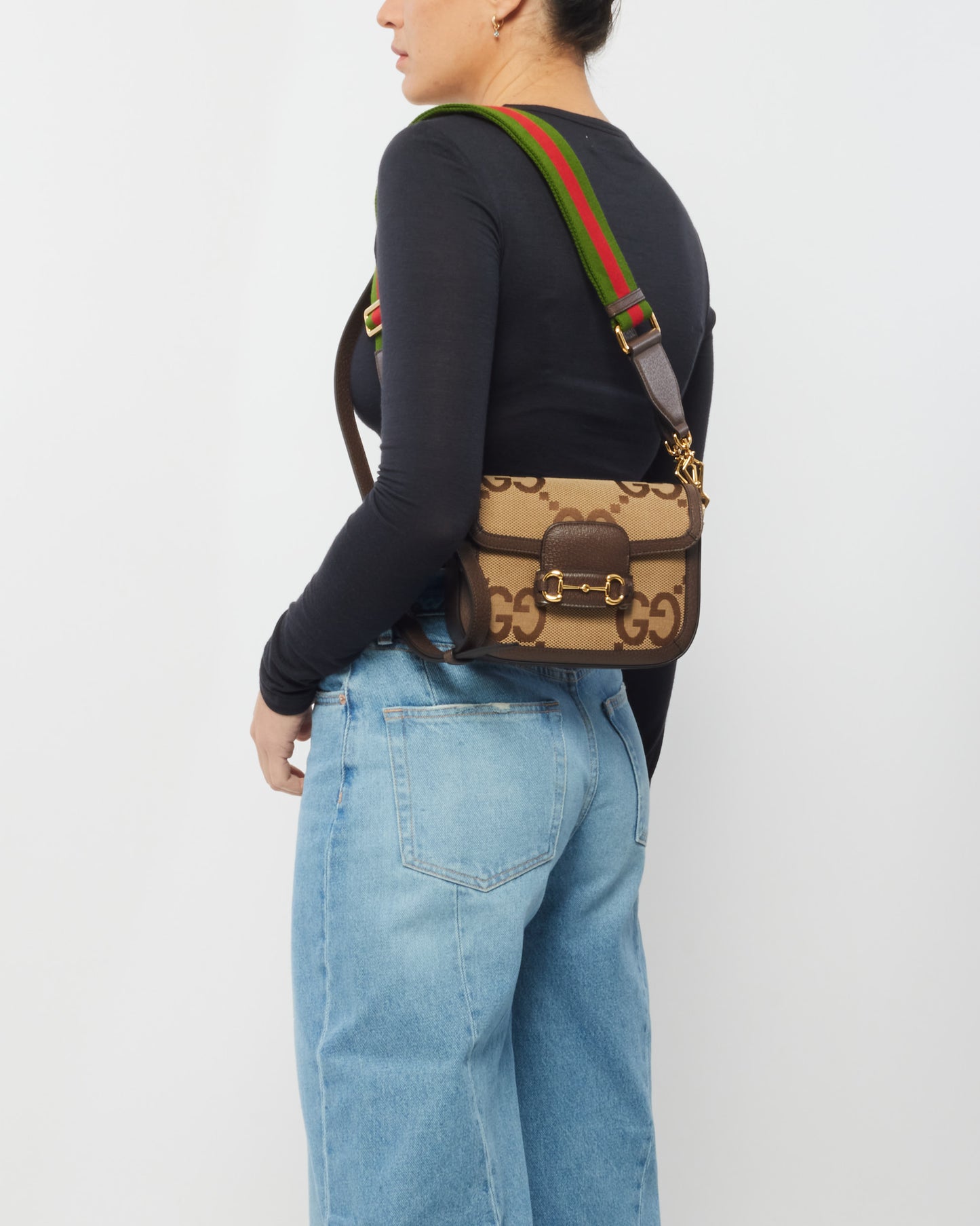 Gucci Brown Canvas 1955 Jumbo GG Horsebit Bag