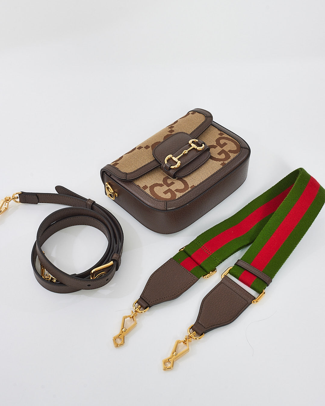 Gucci Brown Canvas 1955 Jumbo GG Horsebit Bag