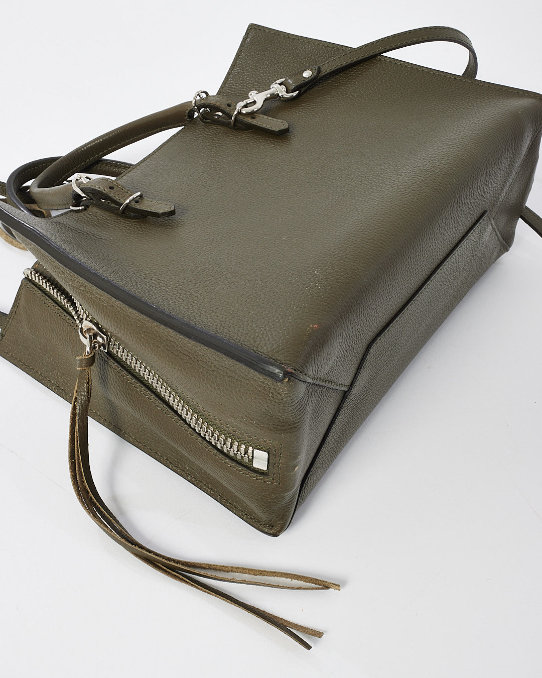 Balenciaga Olive Green Leather Mini Papier A6 Zip Around Tote Bag