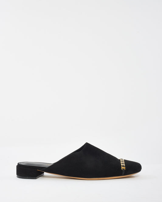 Salvatore Ferragamo Mules en daim noir avec détails dorés - 9.5