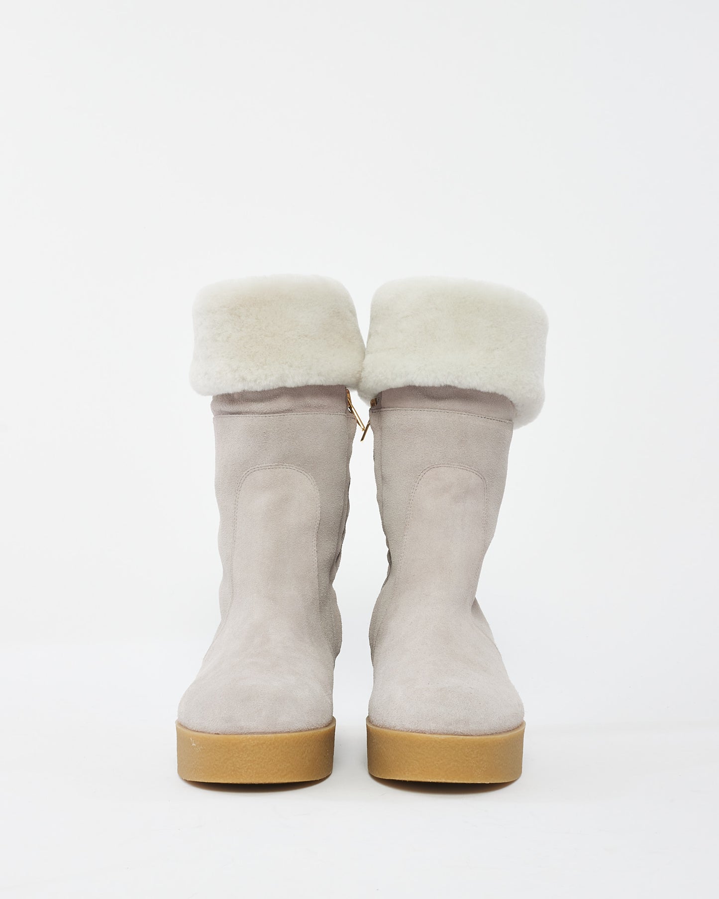 Salvatore Ferragamo Grey Suede & Fur Wedge Boots - 8.5