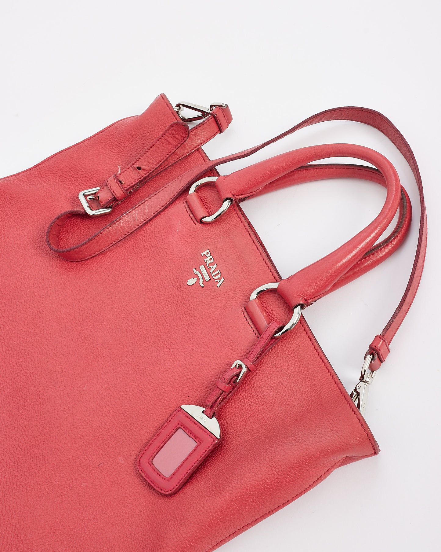 Grand sac cabas convertible Daino en cuir rouge rose Prada