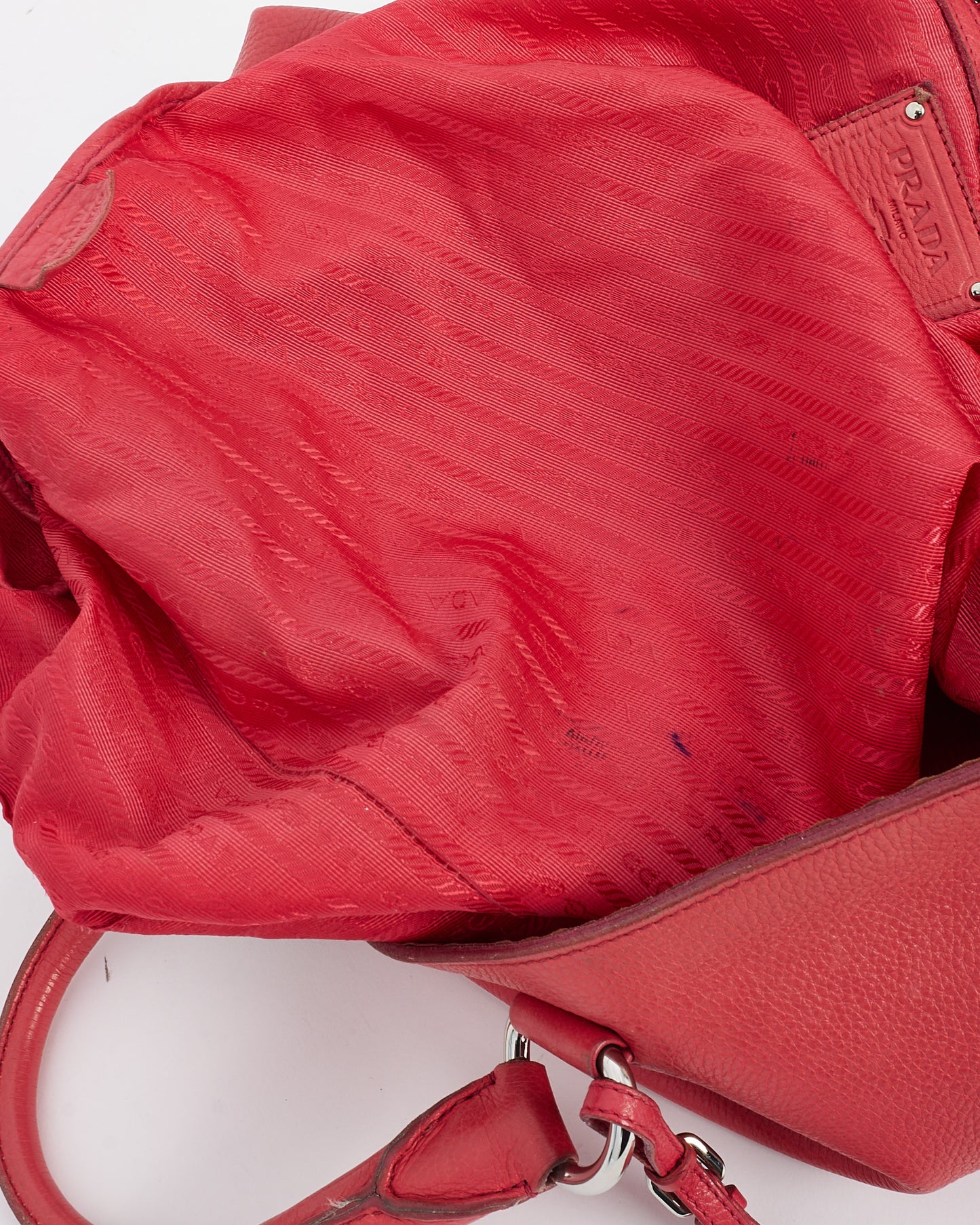 Prada Rose Red Leather Daino Large Convertible Tote Bag