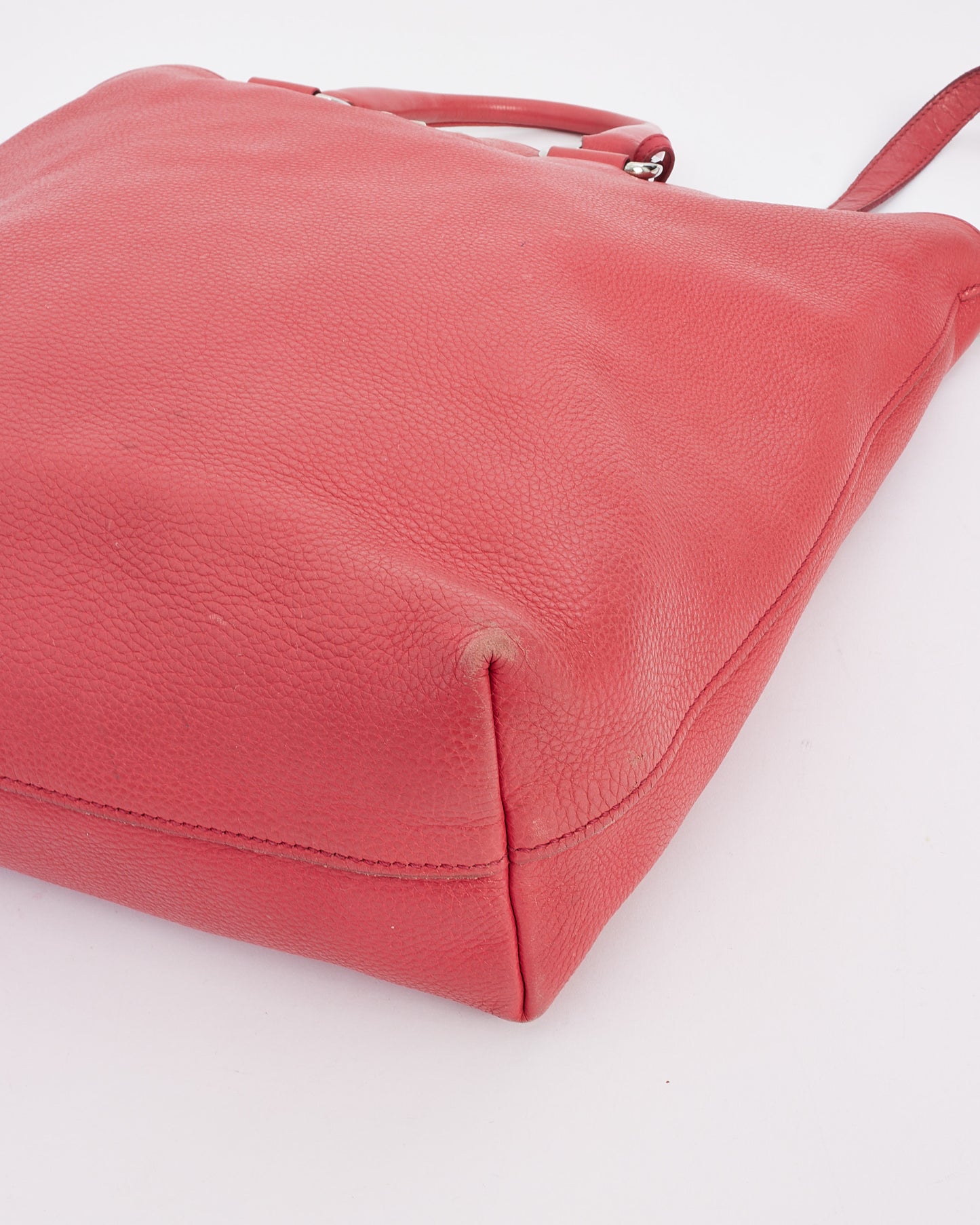 Prada Rose Red Leather Daino Large Convertible Tote Bag