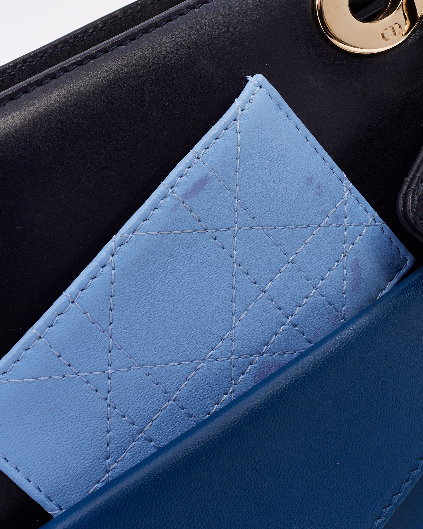 Dior Navy Leather Medium Lady Dior Pockets Top Handle Bag