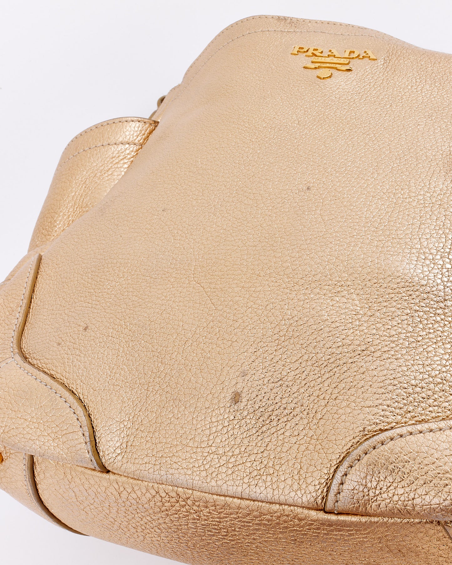 Prada Gold Metallic Daino Leather Hobo Shoulder Bag