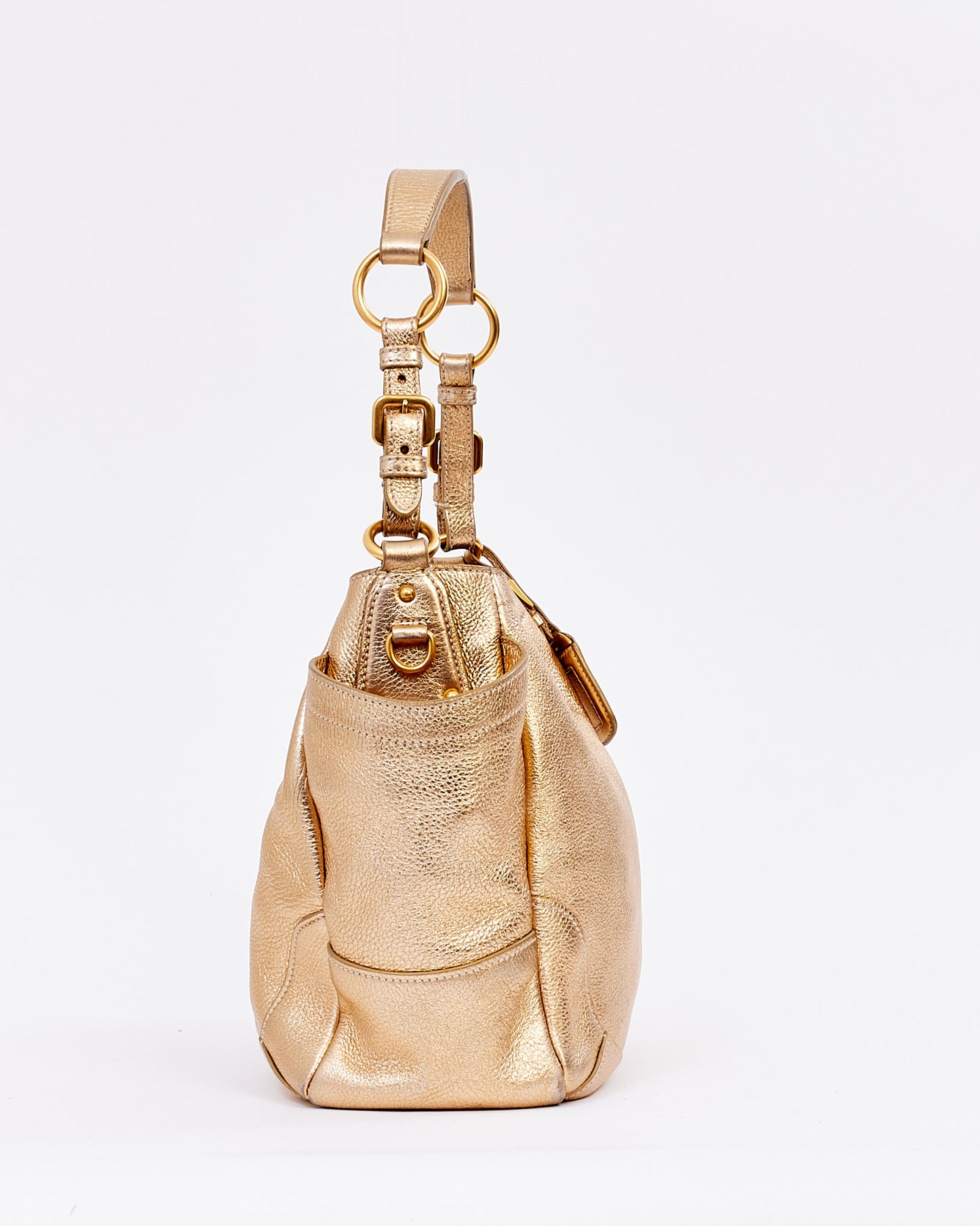 Prada Gold Metallic Daino Leather Hobo Shoulder Bag
