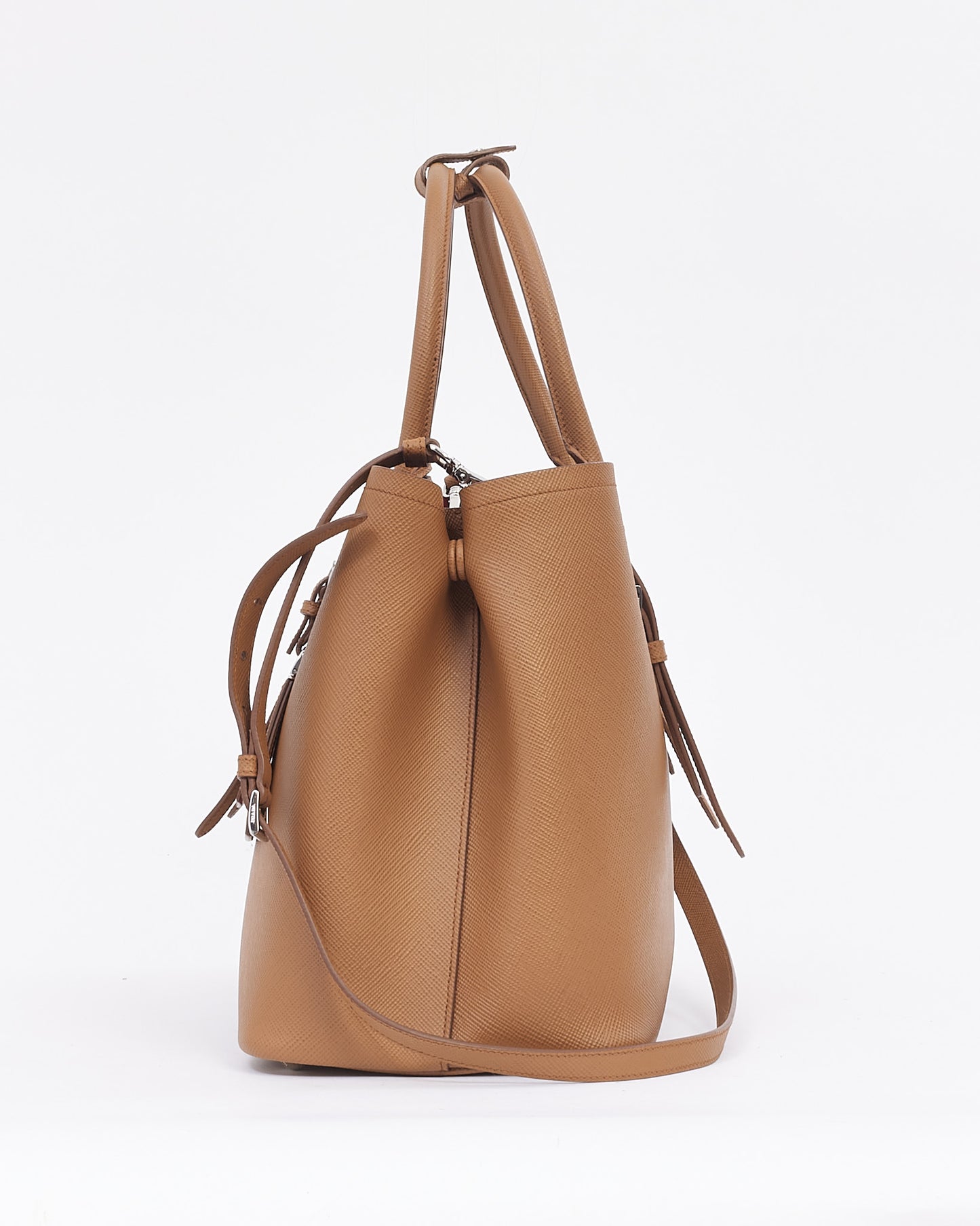 Prada Tan Saffiano Leather Medium Double Tote Bag