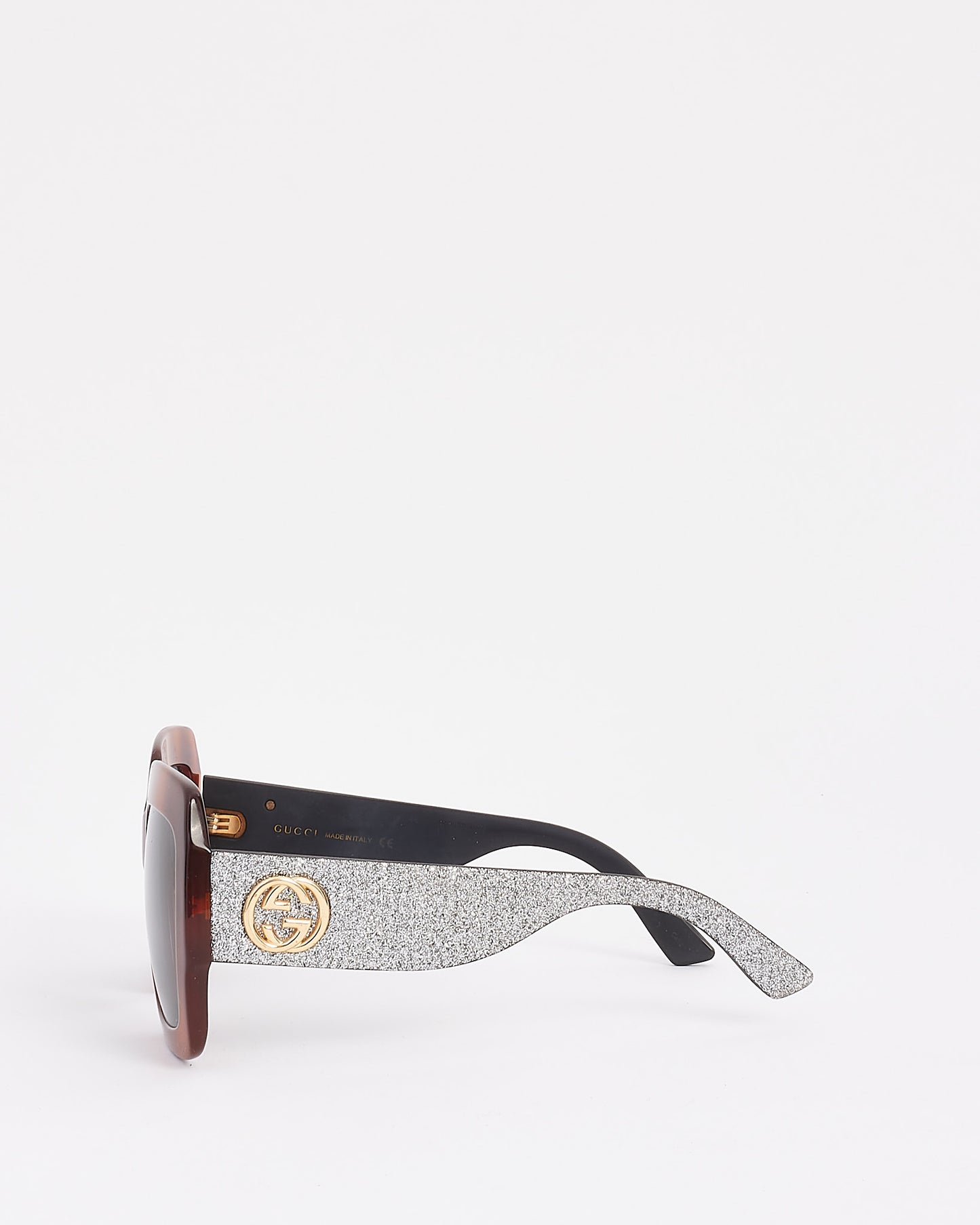 Gucci Brown & Silver Sparkle Oversize Square GG0102S Sunglasses