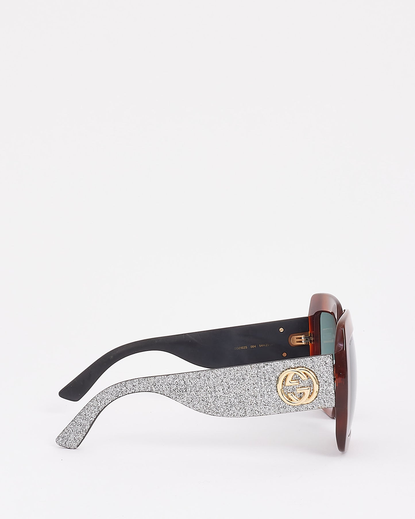 Gucci Brown & Silver Sparkle Oversize Square GG0102S Sunglasses