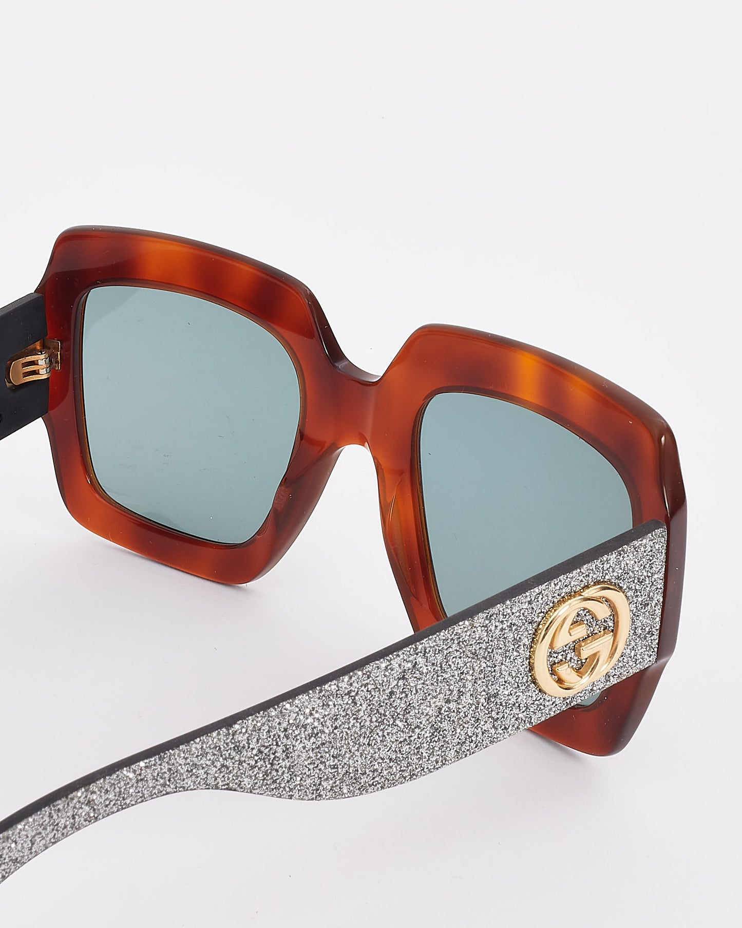 Lunettes de soleil carrées surdimensionnées Gucci marron et argentées scintillantes GG0102S