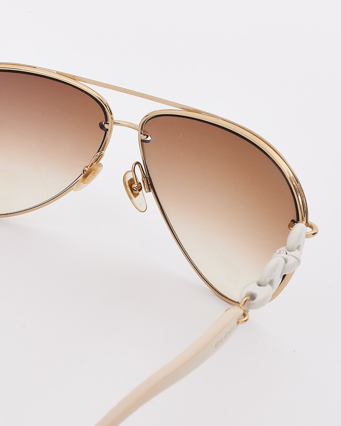 Gucci Gold/White Marina Chain GG 4225/S WQC42 Aviator Sunglasses