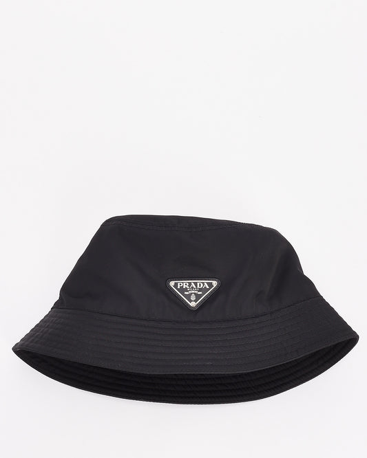 Prada Black Nylon Tessuto Logo Bucket Hat