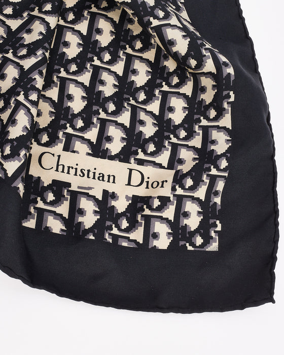 Dior Vintage Navy Oblique Logo Silk Square Scarf