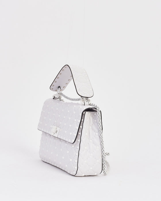 Valentino White Nappa Leather Medium Rockstud Spike Bag