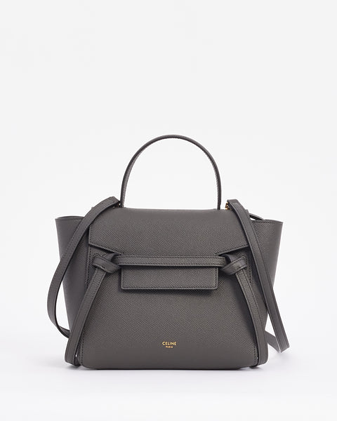 Explore a Celine Grey Grained Leather Nano Belt Bag