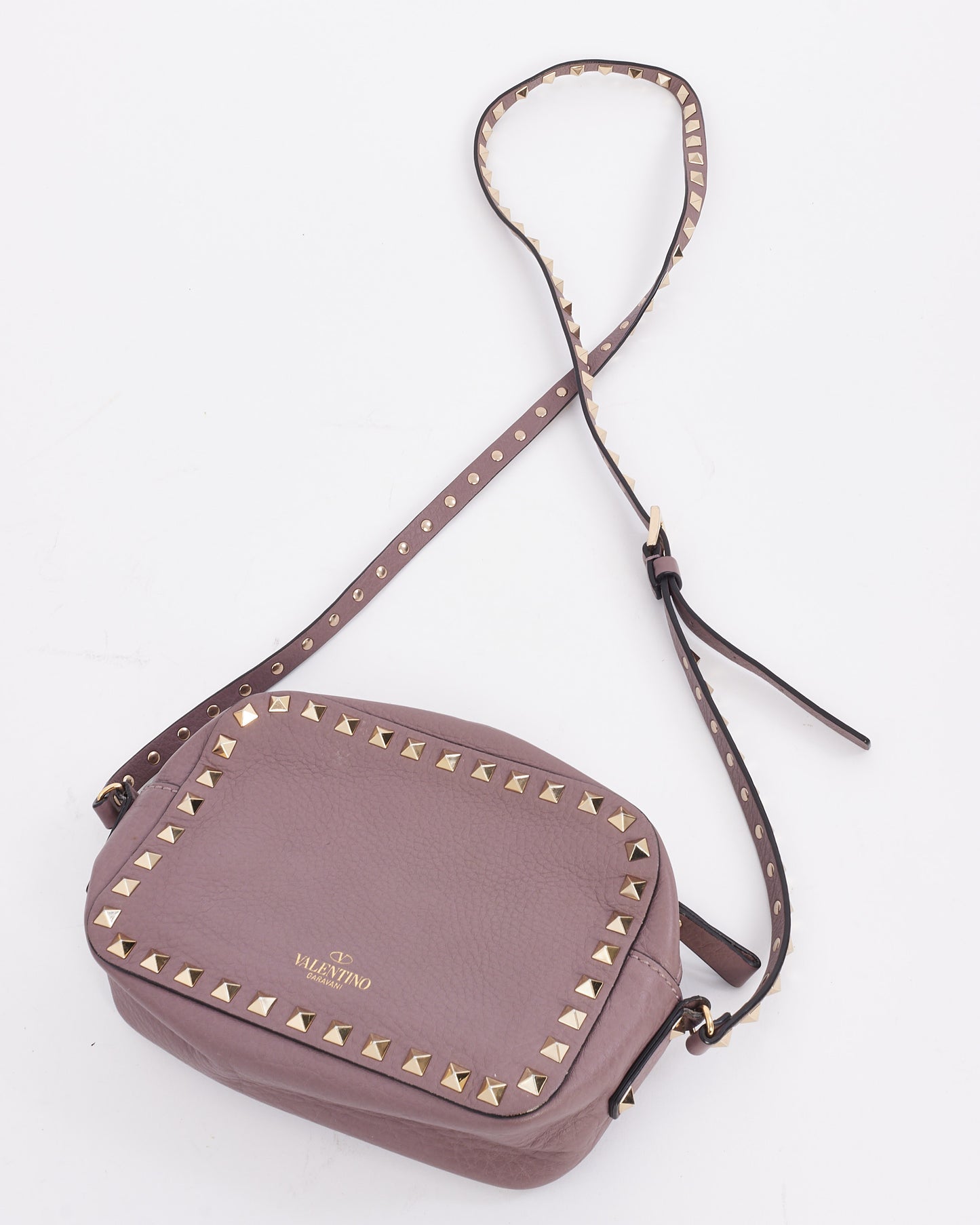 Valentino Purple Rosewood Leather Rockstud Camera Bag