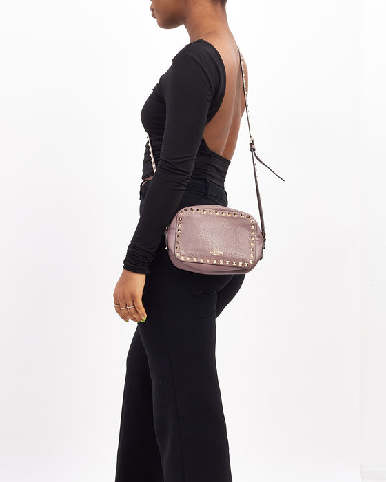 Valentino Purple Rosewood Leather Rockstud Camera Bag