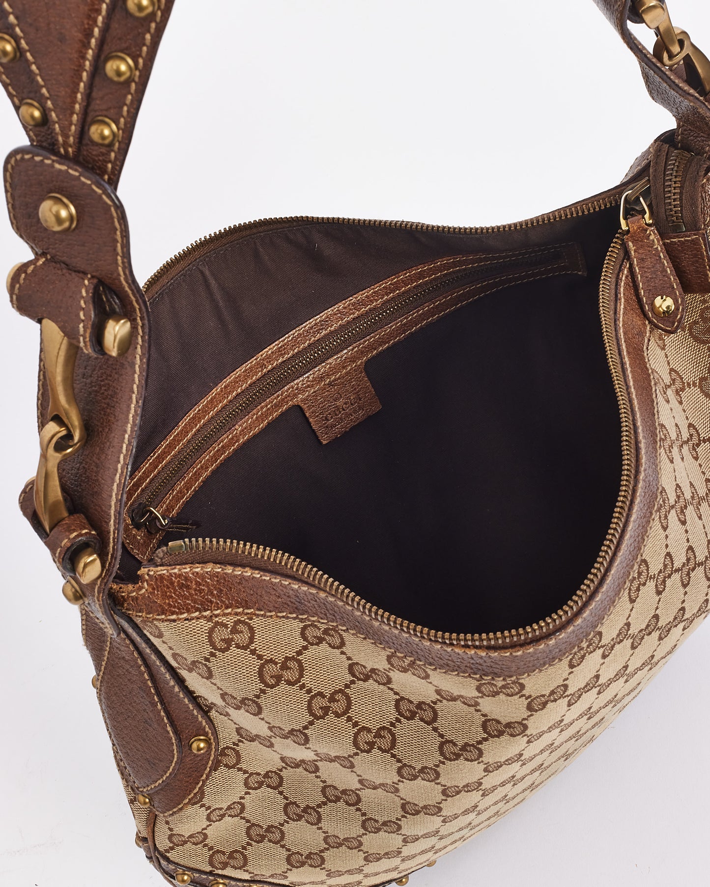 Gucci Brown GG Canvas & Leather Guitar Web Strap Shoulder Bag