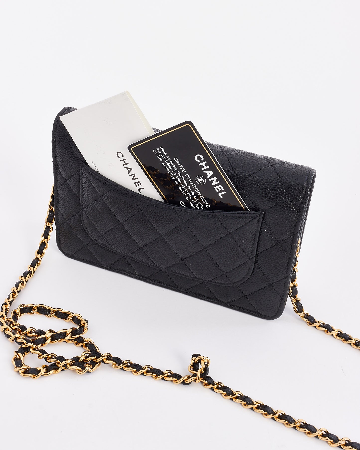 Chanel Black Caviar Leather with Gold Hardware Wallet on Chain