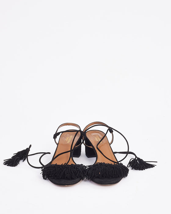 Aquazzura Black Suede Fringe Sandals -36.5