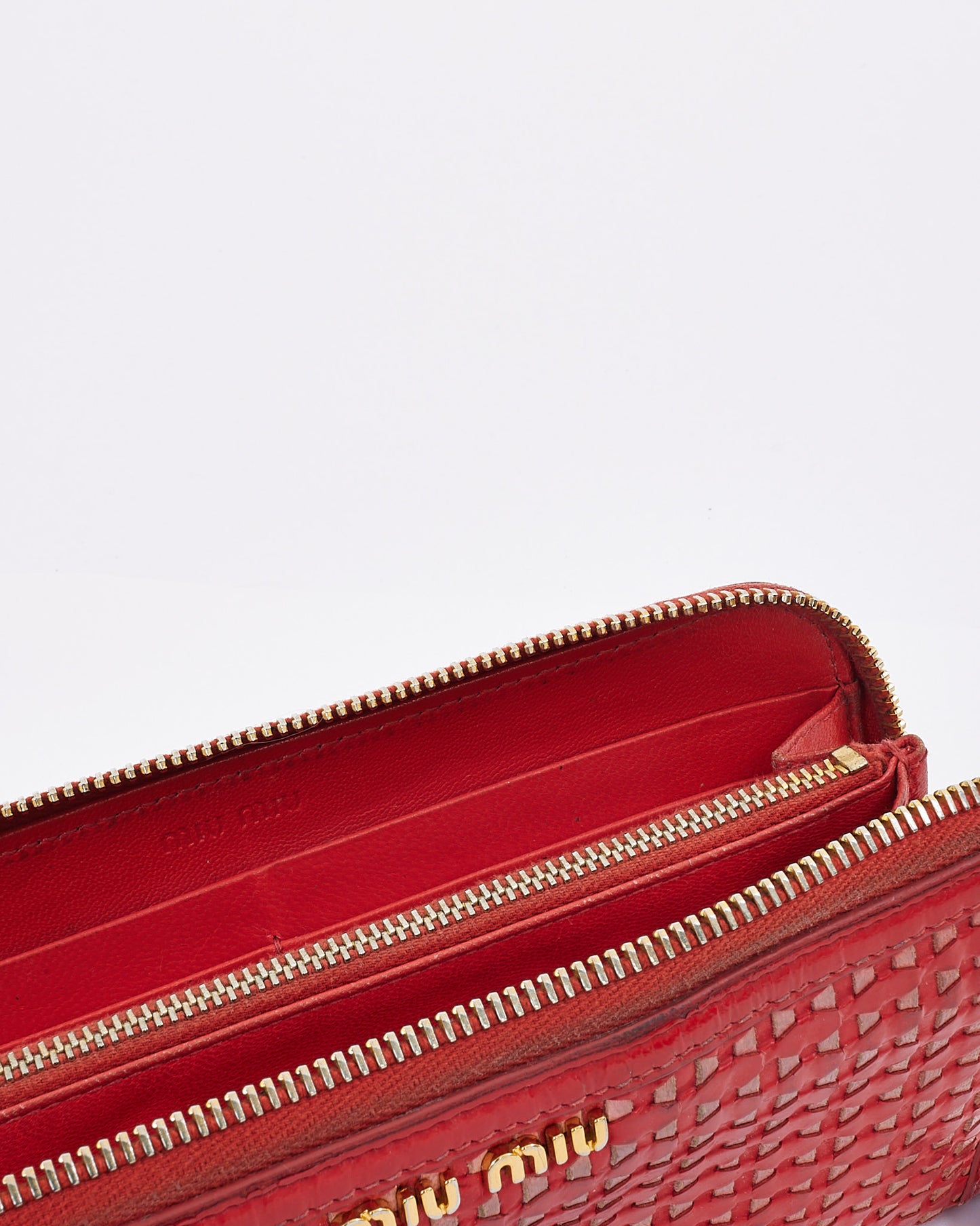 Miu Miu Red Perforated Leather Long Zippy Wallet
