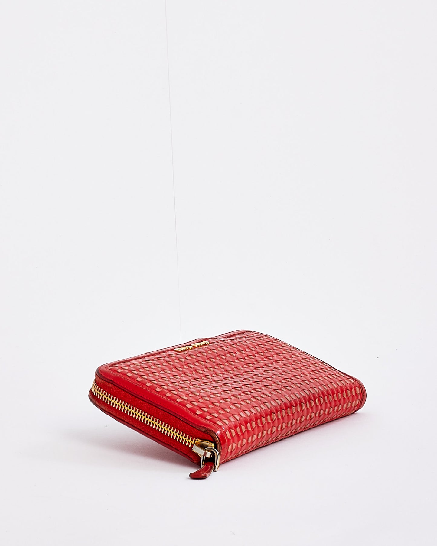 Miu Miu Red Perforated Leather Long Zippy Wallet