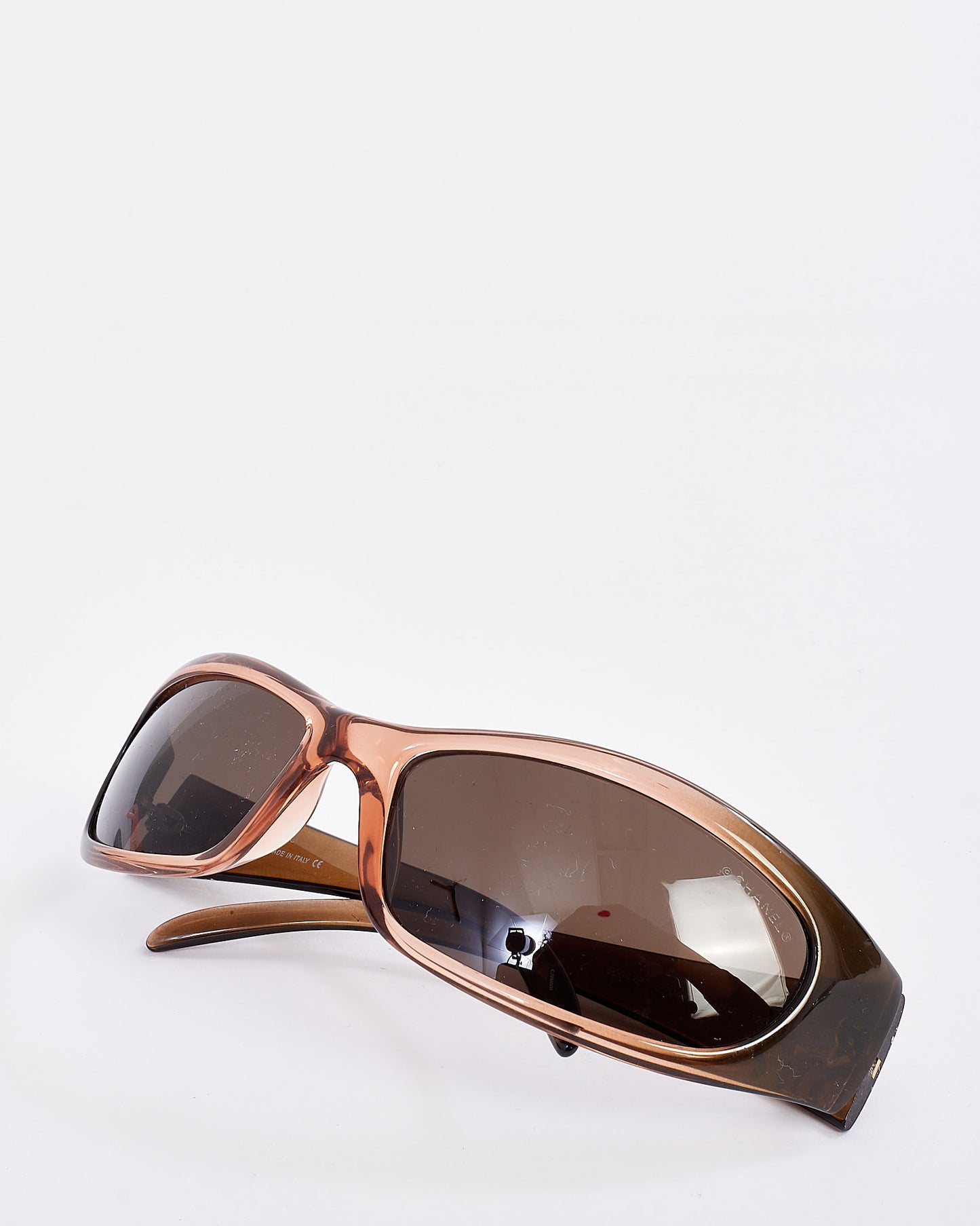 Chanel Brown 6004-B Rhinestone CC Logo Shield Sunglasses