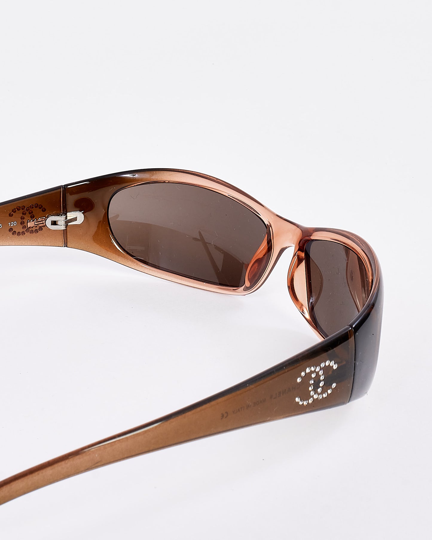 Chanel Brown 6004-B Rhinestone CC Logo Shield Sunglasses