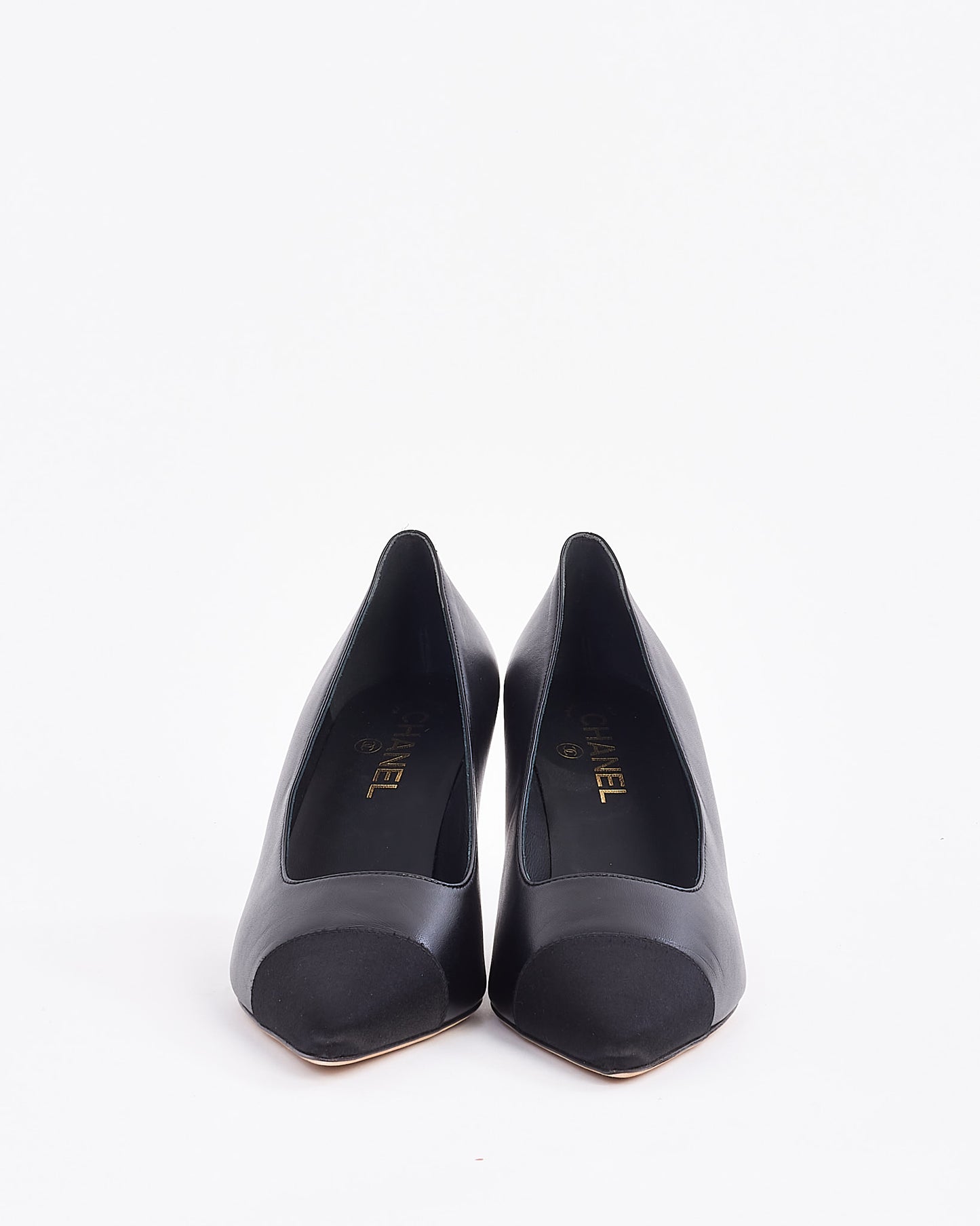 Chanel Black Lambskin Leather CC Heel Pointed Toe Pumps - 39.5
