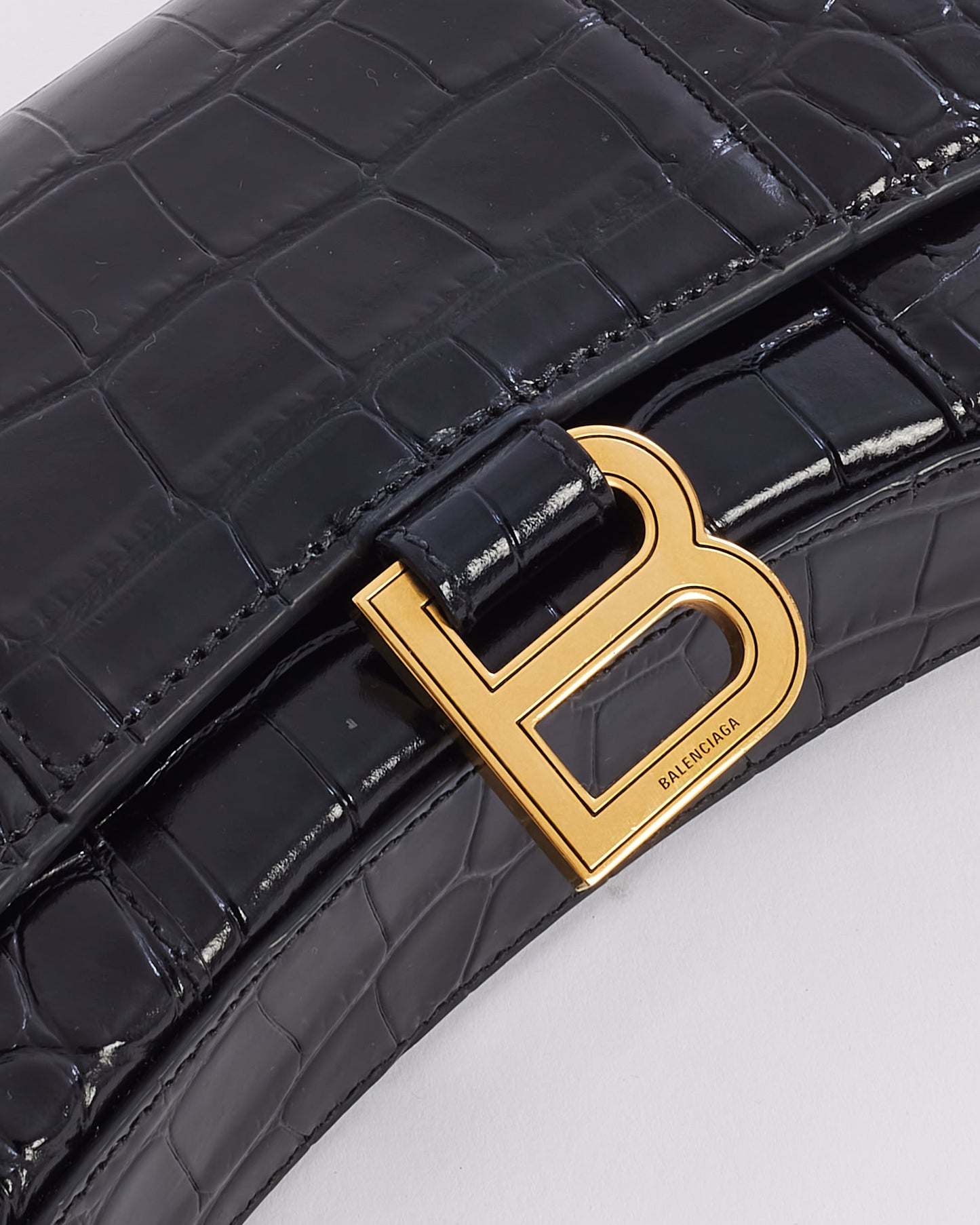 Balenciaga Black Croc Embossed Hourglass Chain Bag