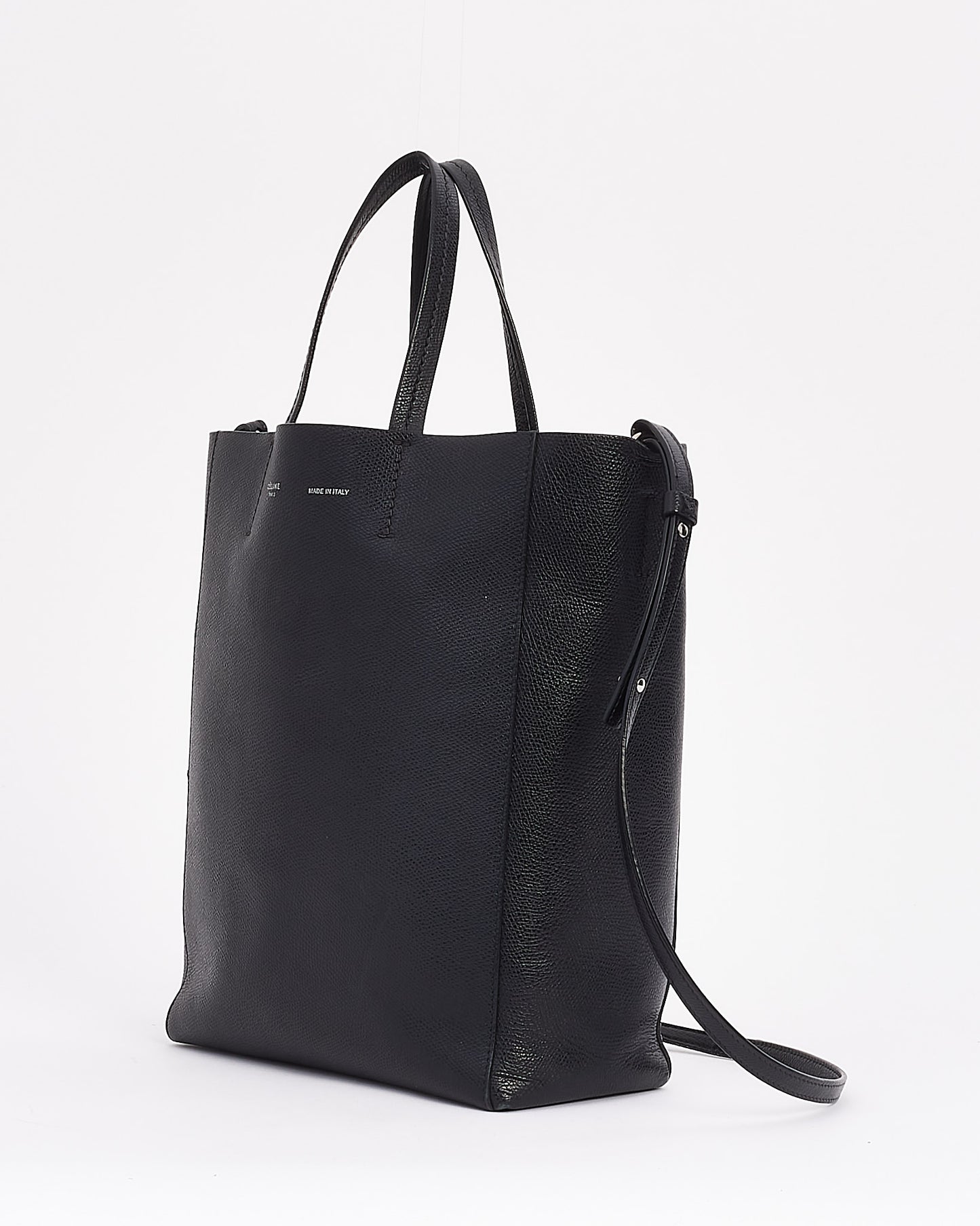 Celine Black Leather Cabas PM Tote Bag with Shoulder Strap