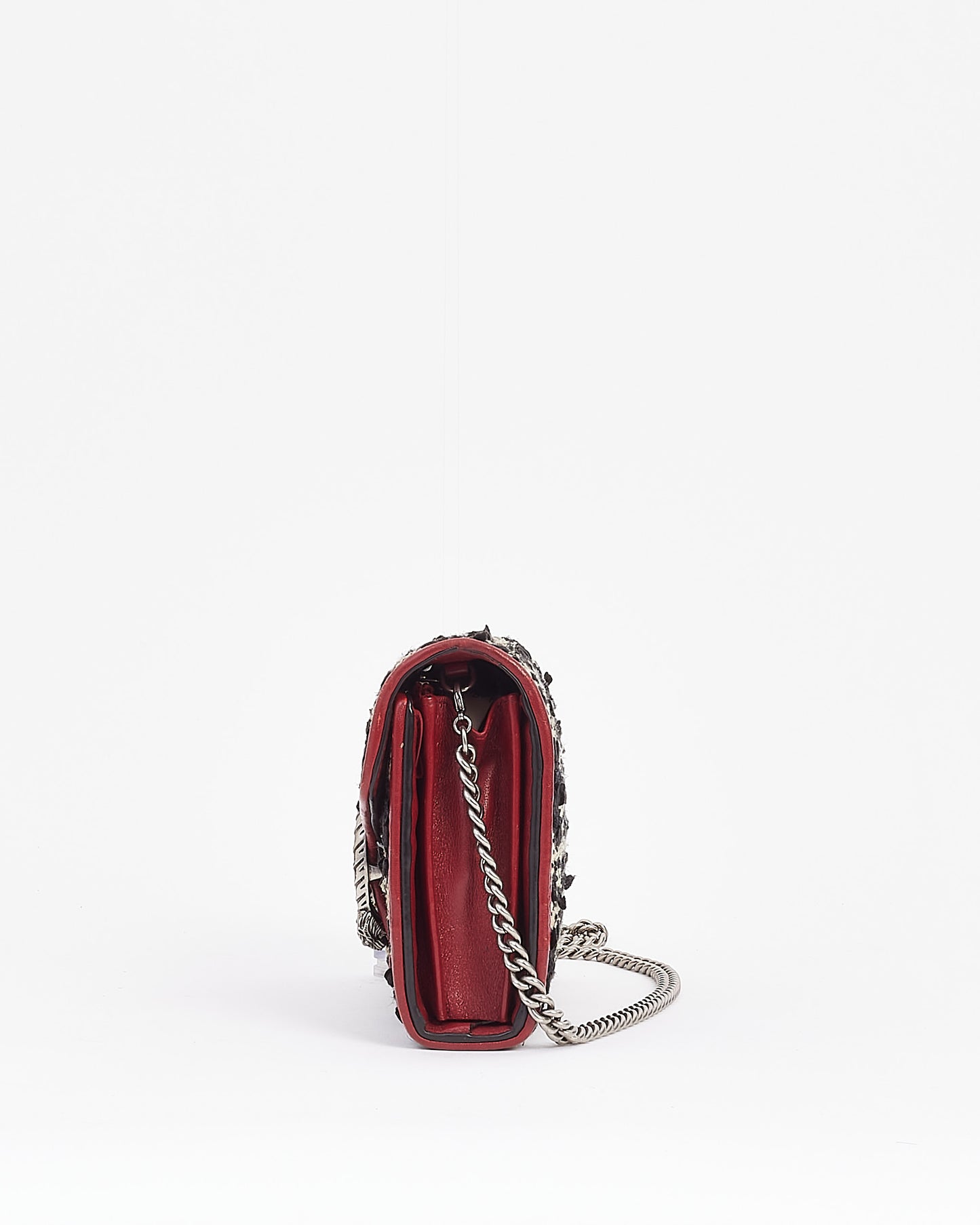 Portefeuille à chaîne Gucci noir/rouge petit GG Tweed Dionysus