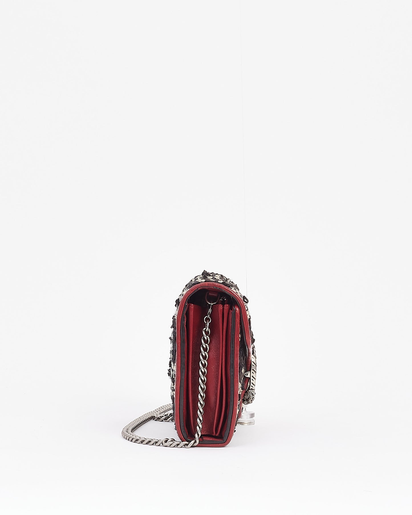Gucci Black/Red Small GG Tweed Dionysus Chain Wallet