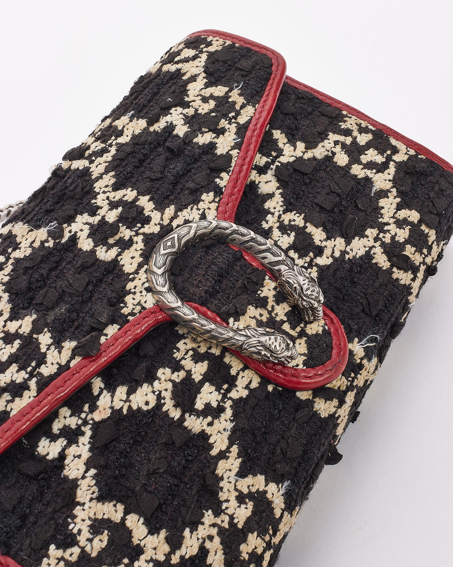 Gucci Black/Red Small GG Tweed Dionysus Chain Wallet