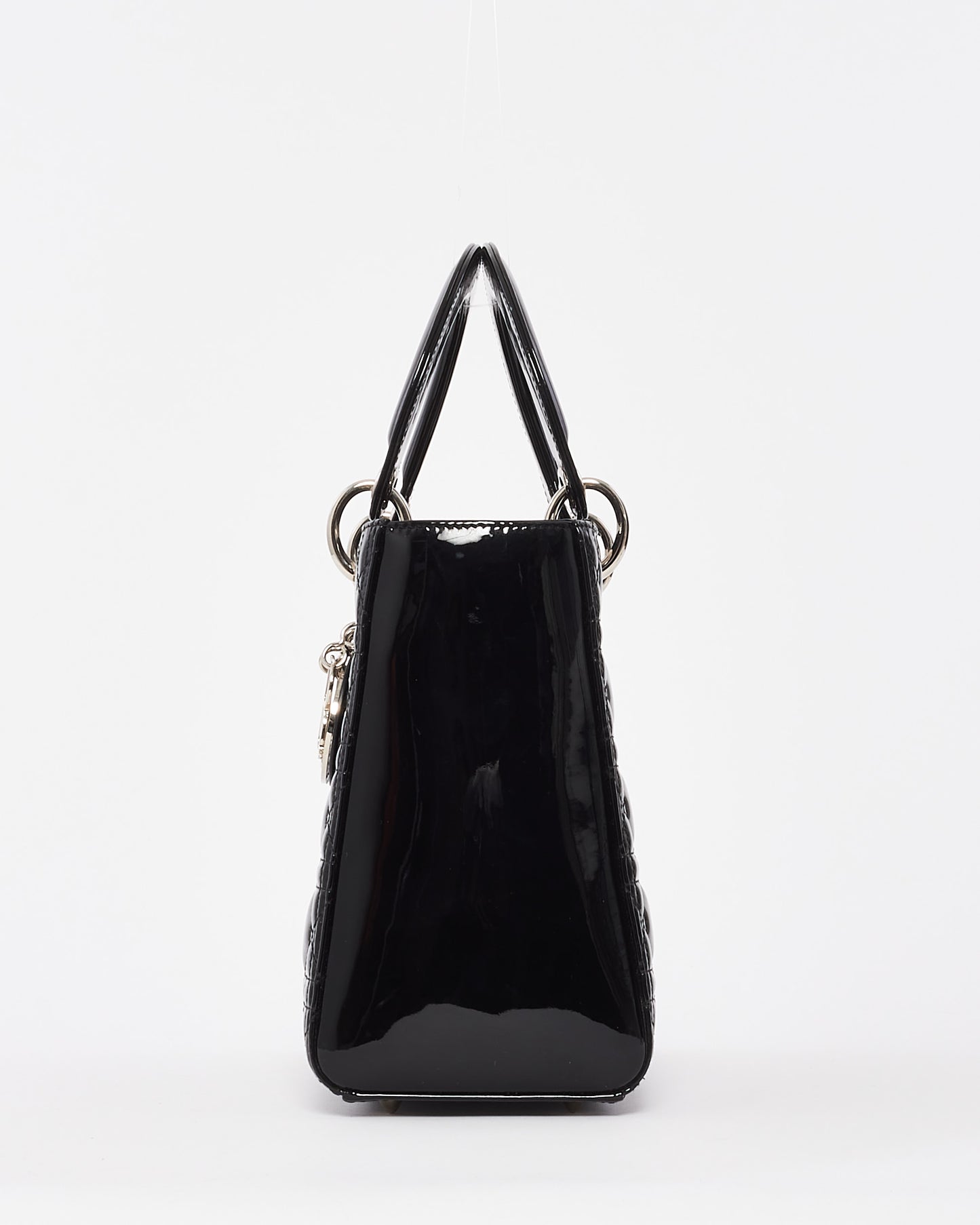 Dior Black Cannage Patent Leather Medium Lady Dior Bag