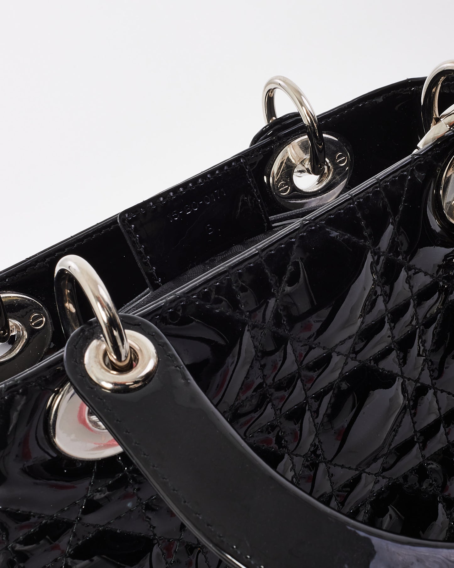 Dior Black Cannage Patent Leather Medium Lady Dior Bag
