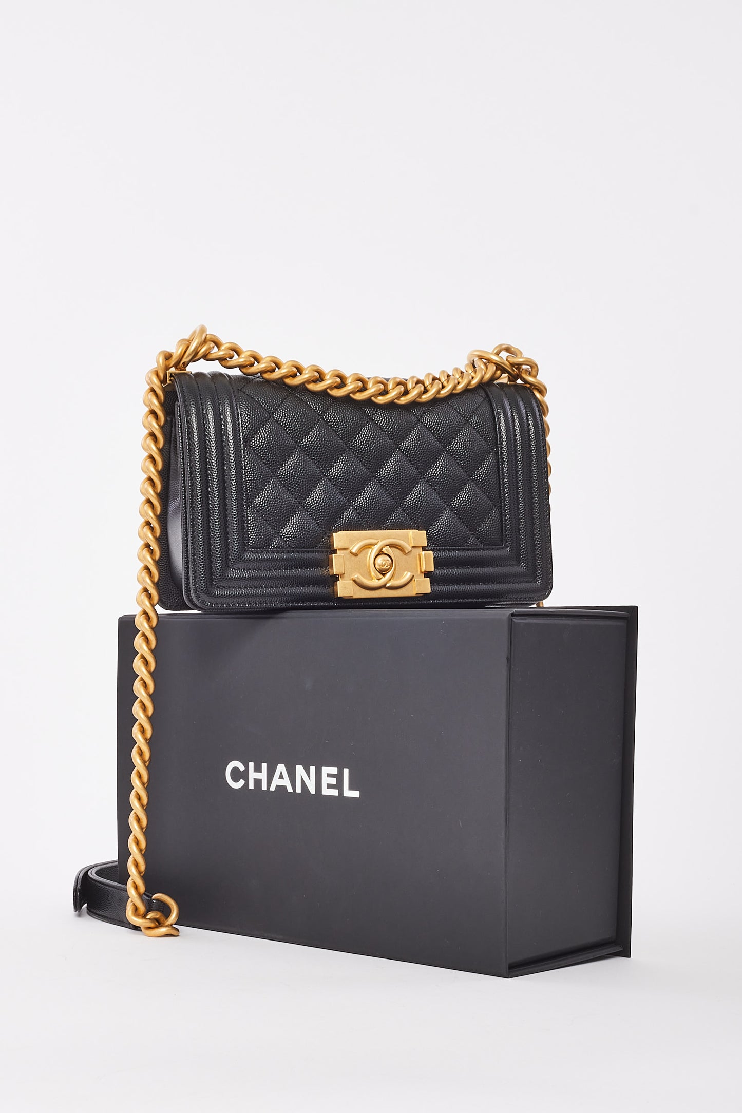 Chanel Black Caviar Leather Quilted Small Boy Bag GHW