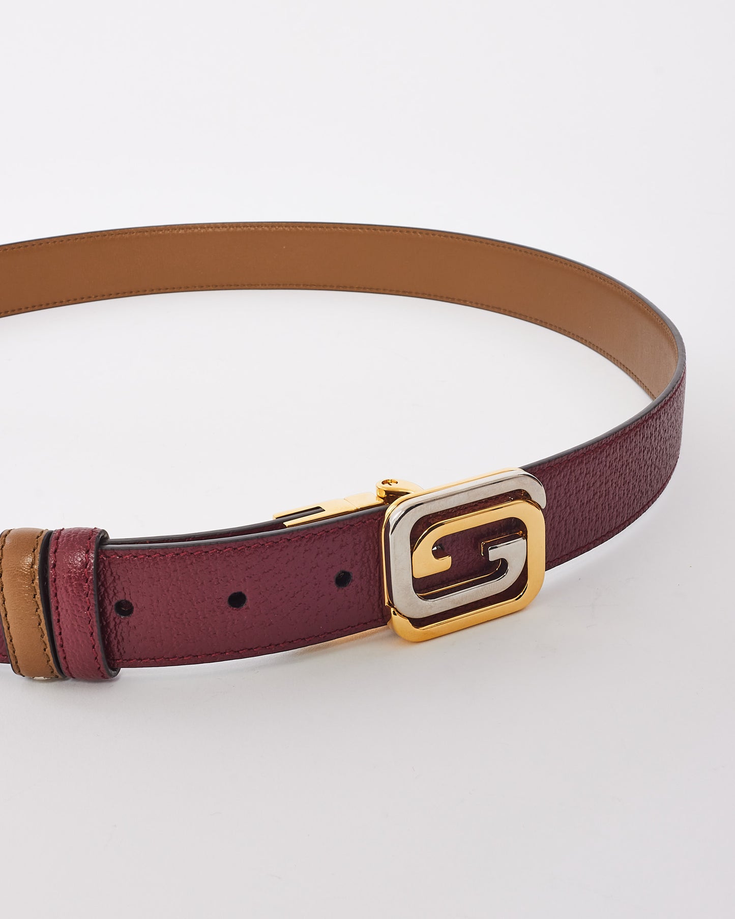 Ceinture à boucle GG bicolore en cuir bordeaux Gucci - 105/42